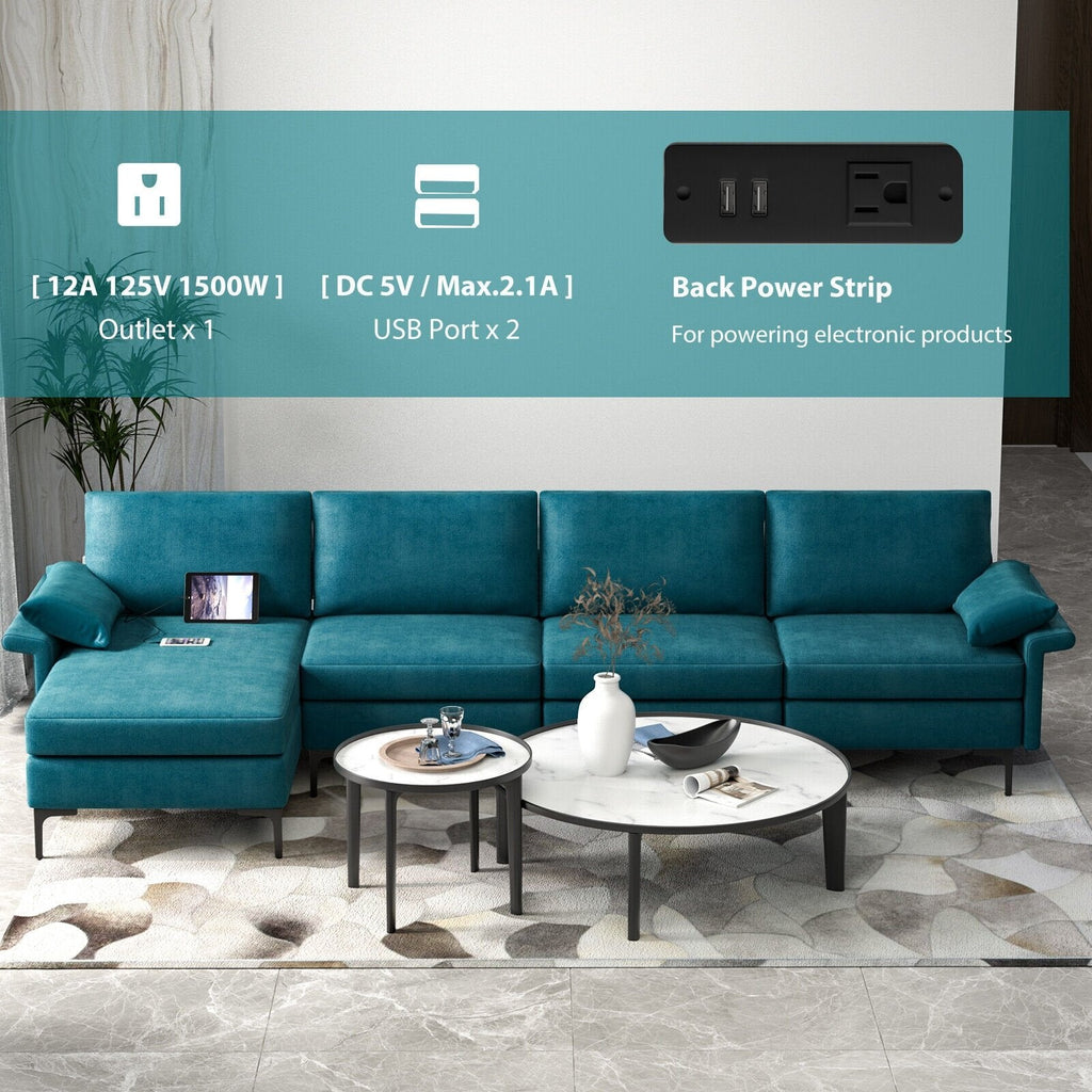 Extra Large L-shaped Sectional Sofa with Reversible Chaise and 2 USB Ports for 4-5 People-Army Green