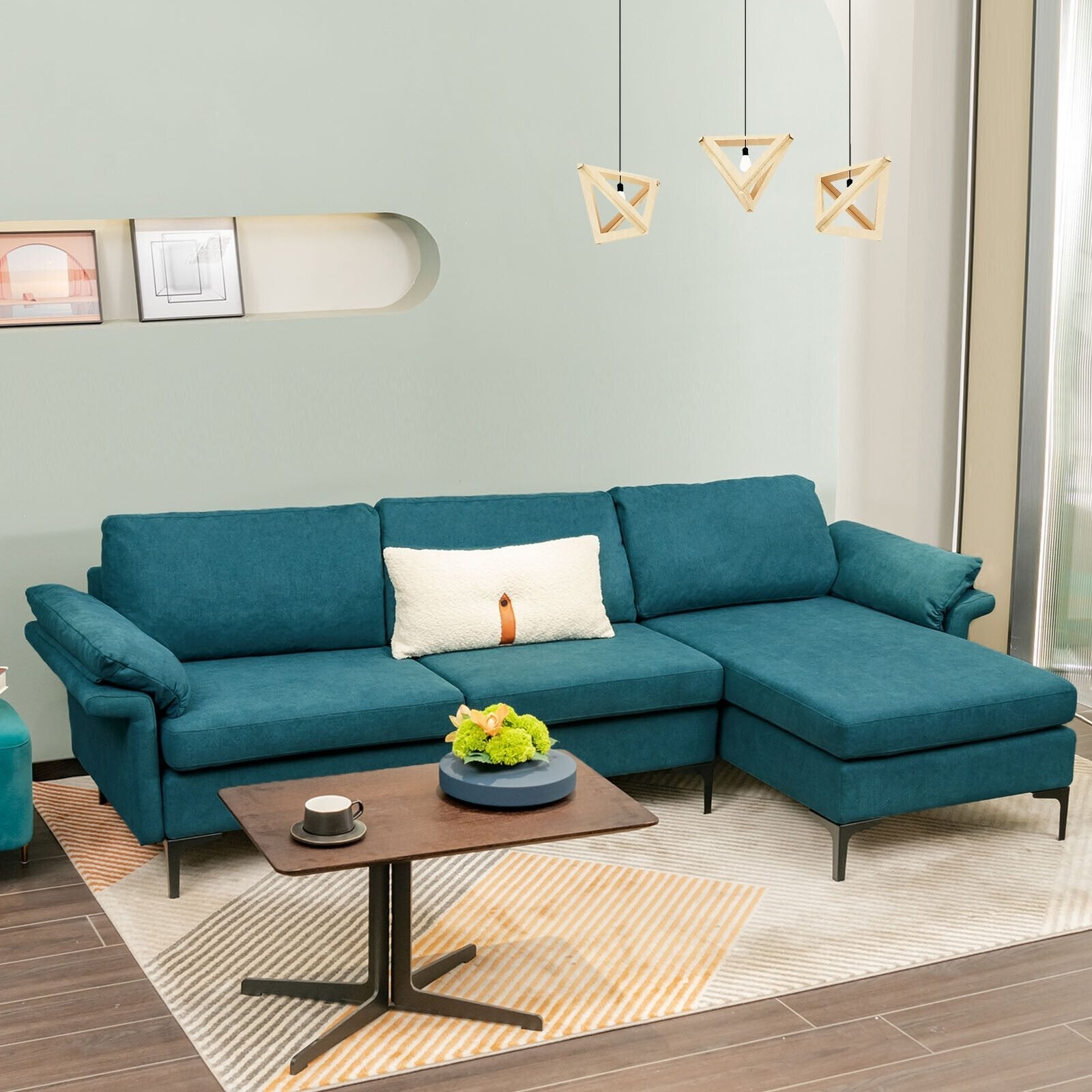 Extra Large Modular L-shaped Sectional Sofa with Reversible Chaise for 4-5 People-Army Green