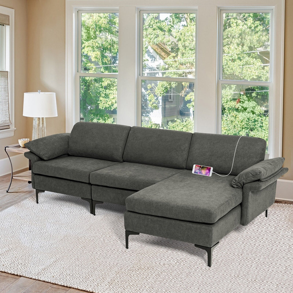 Extra Large Modular L-shaped Sectional Sofa with Reversible Chaise for 4-5 People-Army Green