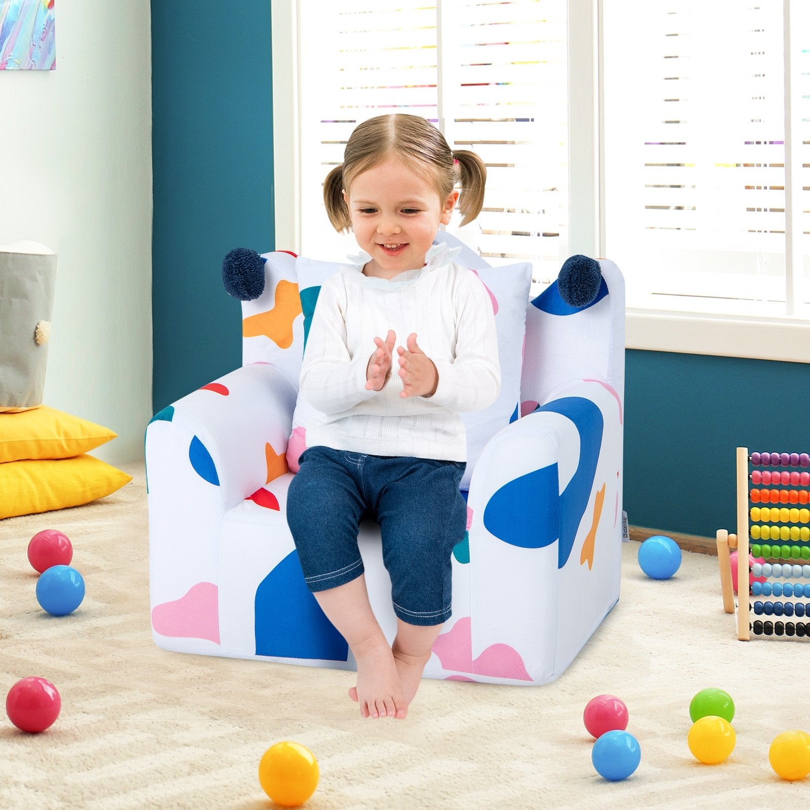 High-density Padding Kids Sofa with Armrest and Extra Pilow-Blue