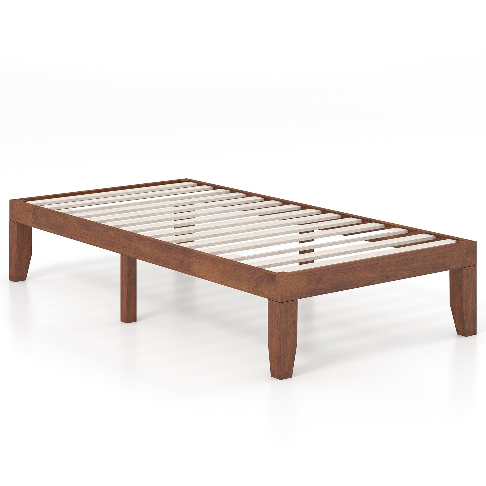 Twin Size 14 Inch Wooden Slats Bed Mattress Frame-Brown