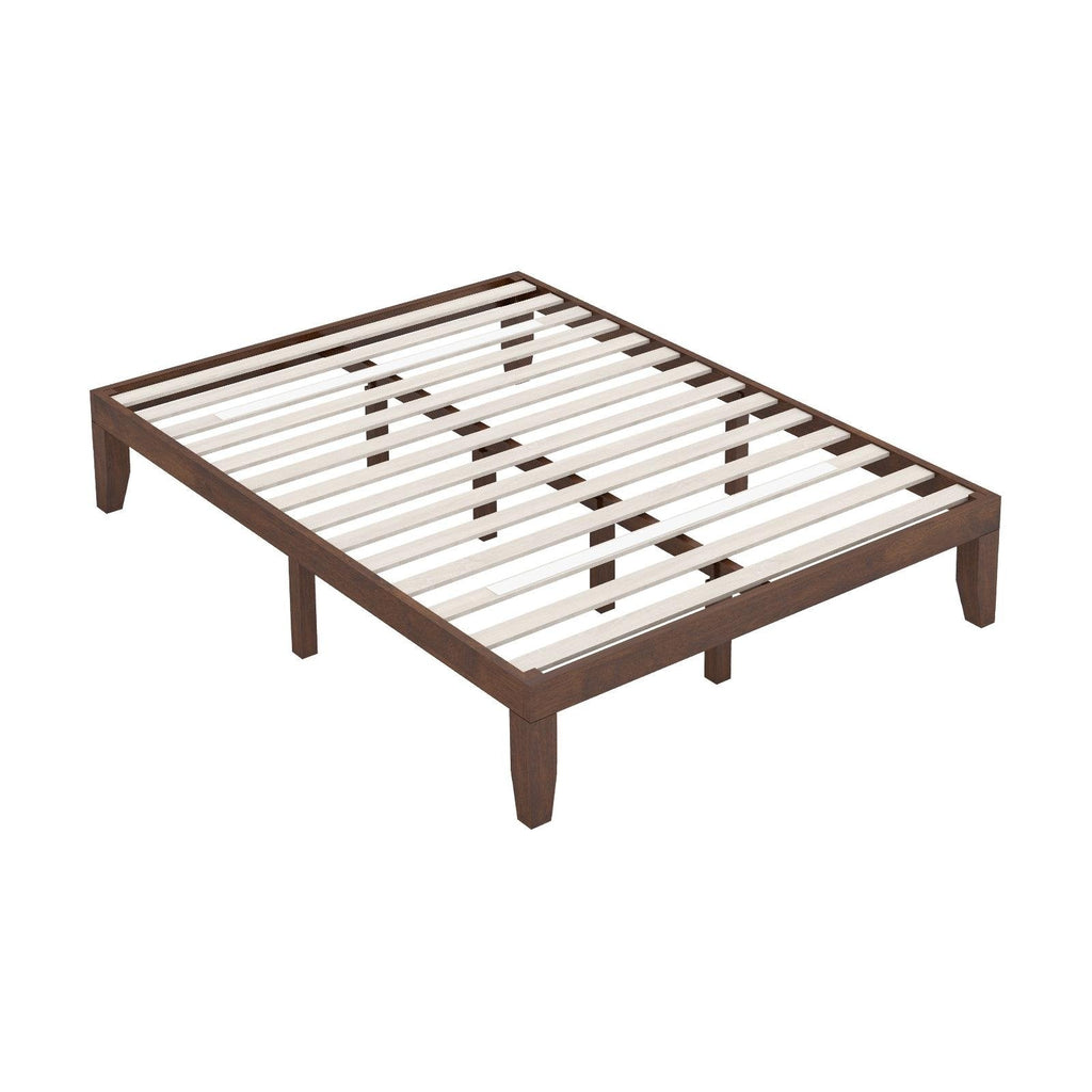 Queen Size 14 Inch Wooden Bed Mattress Frame-Brown