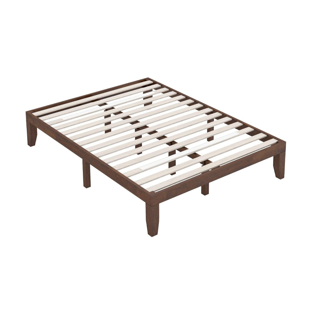 14 Inch King Size Wood Platform Bed Frame-Brown