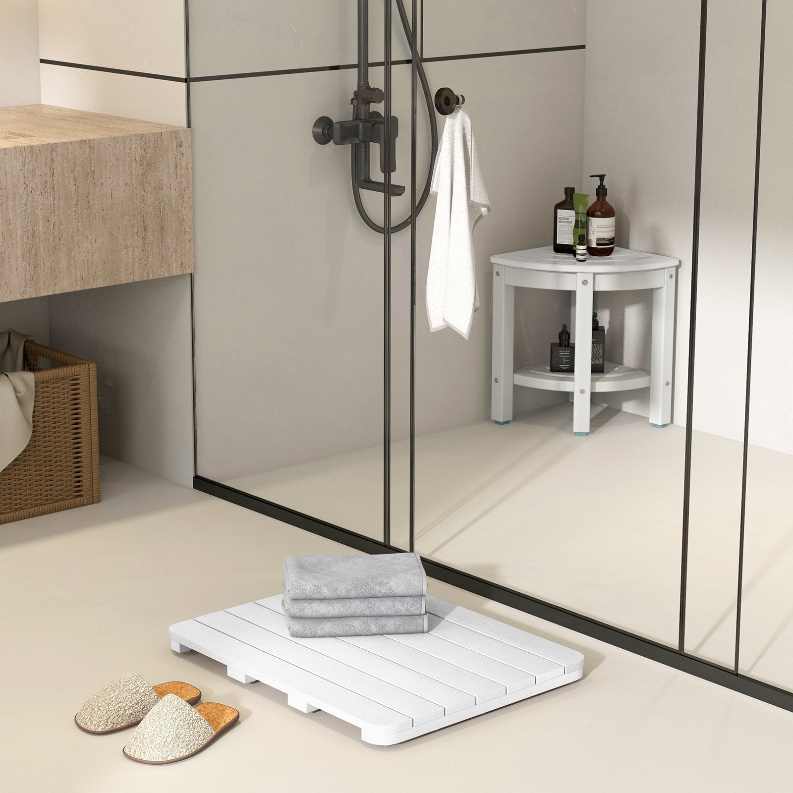 Waterproof HIPS Bath Spa Shower Mat with Non Slip Foot Pads-Brown