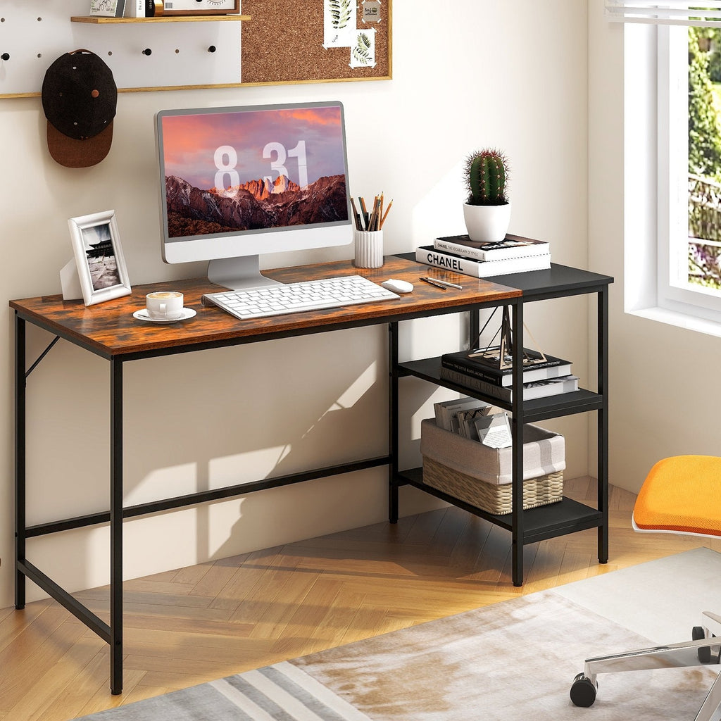 55 Inch Modern Computer Writing Desk with 2 Storage Shelves-Black