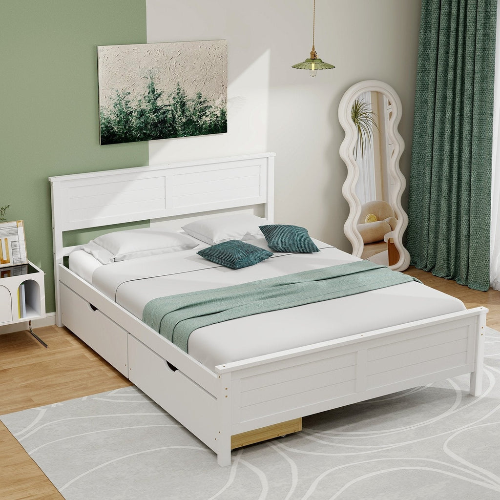 Full Size Bed Frame with Storage Drawers and Solid Wood Headboard-Espresso