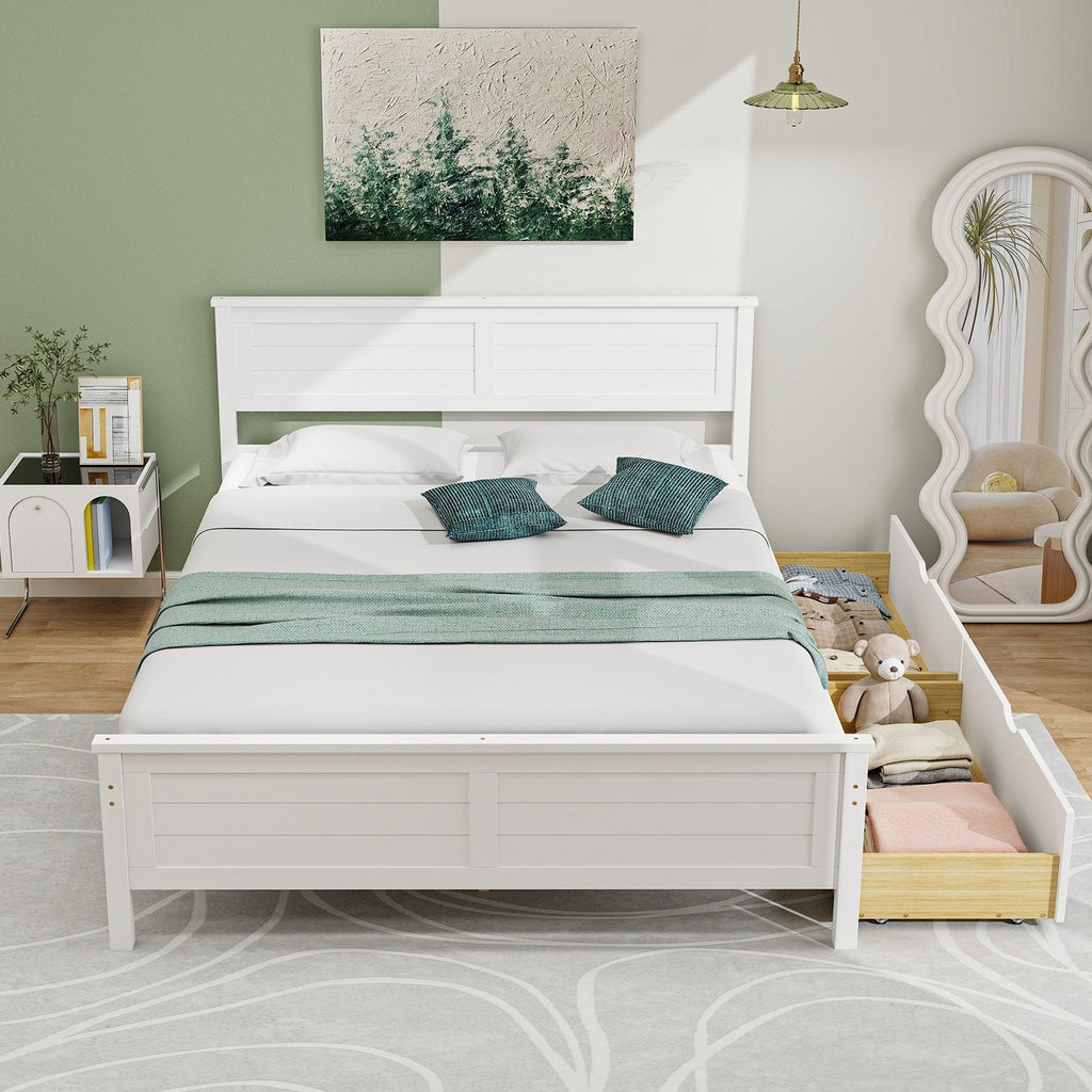 Full Size Bed Frame with Storage Drawers and Solid Wood Headboard-Espresso