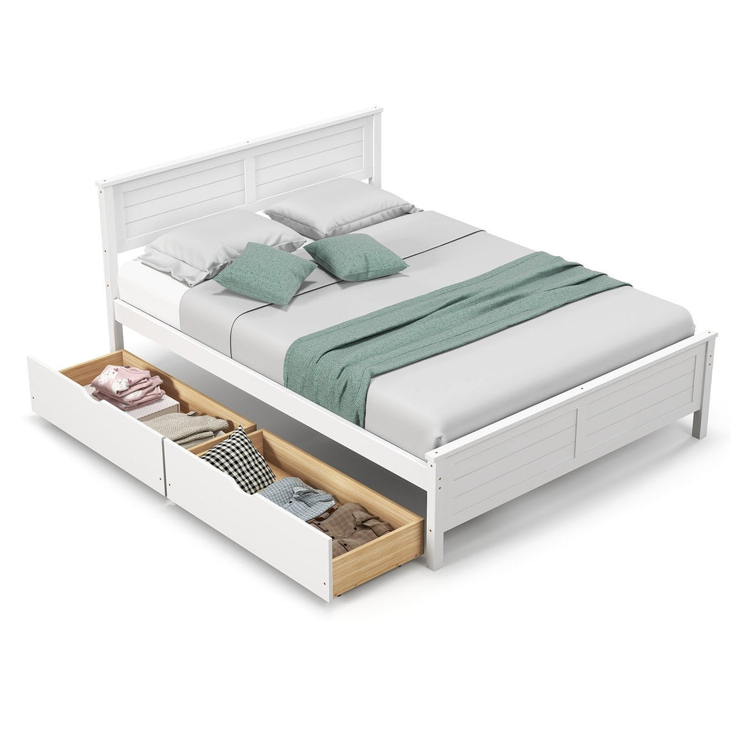 Full Size Bed Frame with Storage Drawers and Solid Wood Headboard-Espresso