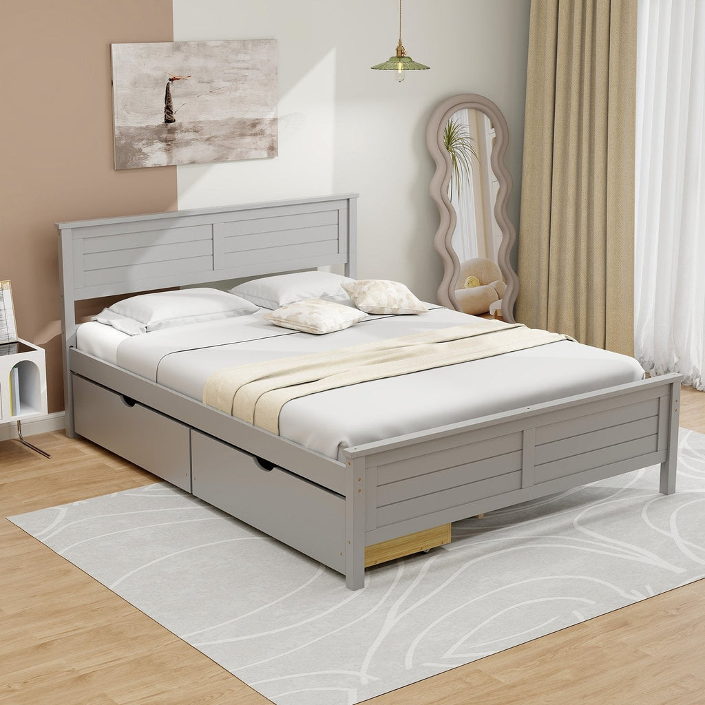 Full Size Bed Frame with Storage Drawers and Solid Wood Headboard-Espresso