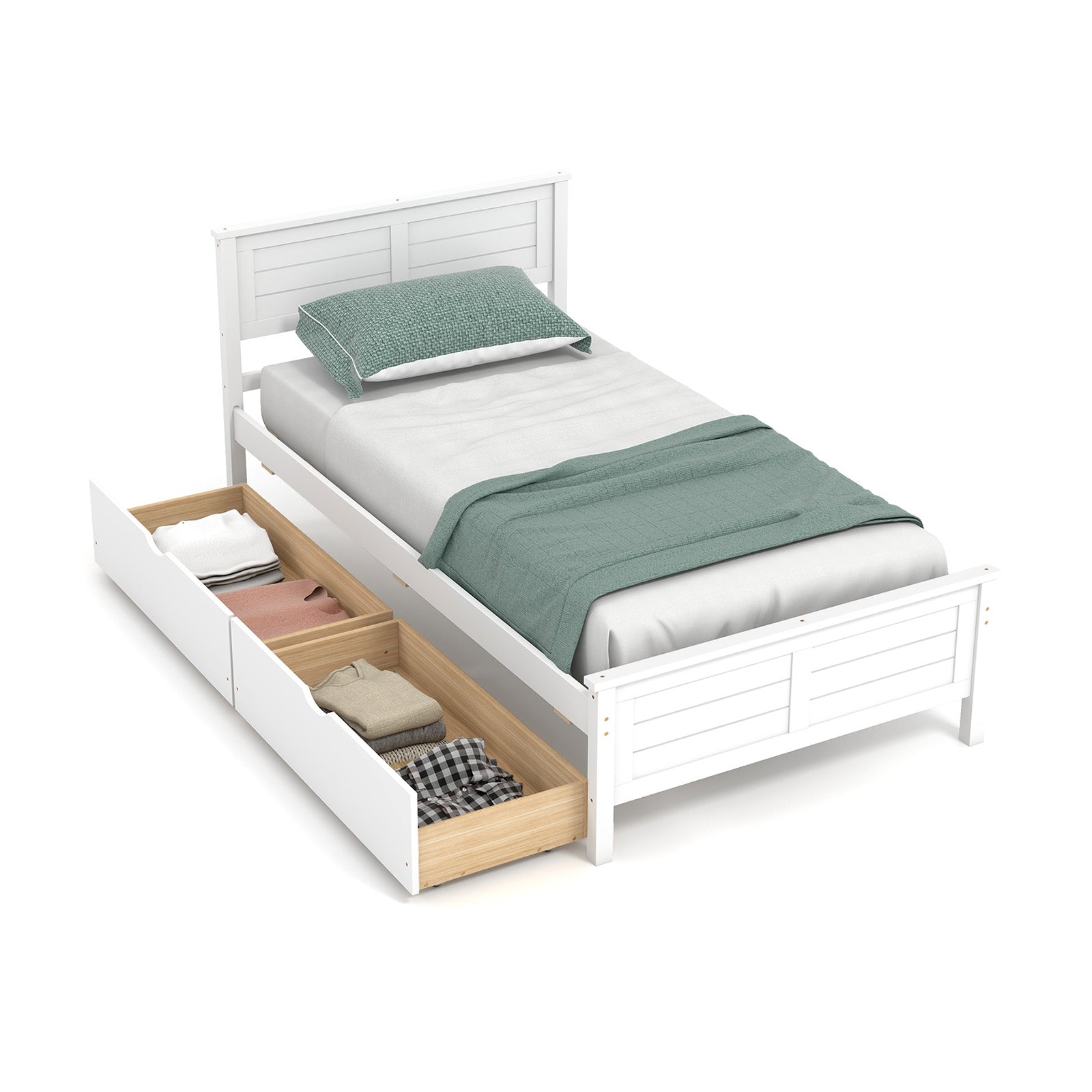 Twin Size Bed Frame with Storage Drawers-Espresso