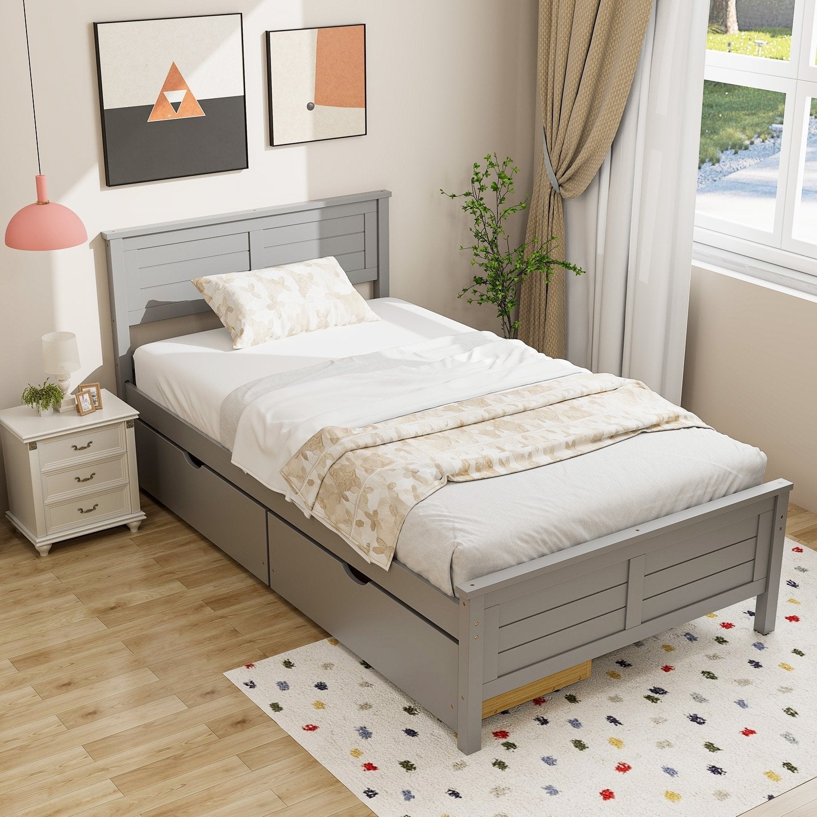 Twin Size Bed Frame with Storage Drawers-Espresso