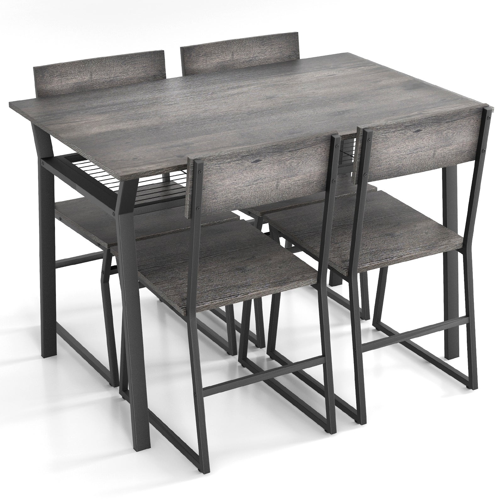 5 Piece Dining Table Set with Storage Rack and Metal Frame-Coffee