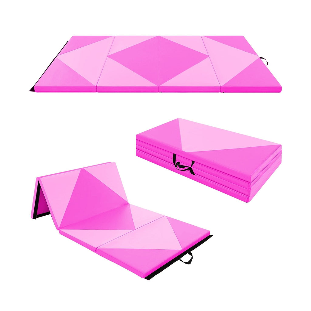 8 Feet PU Leather Folding Gymnastics Mat with Hook and Loop Fasteners-Pink