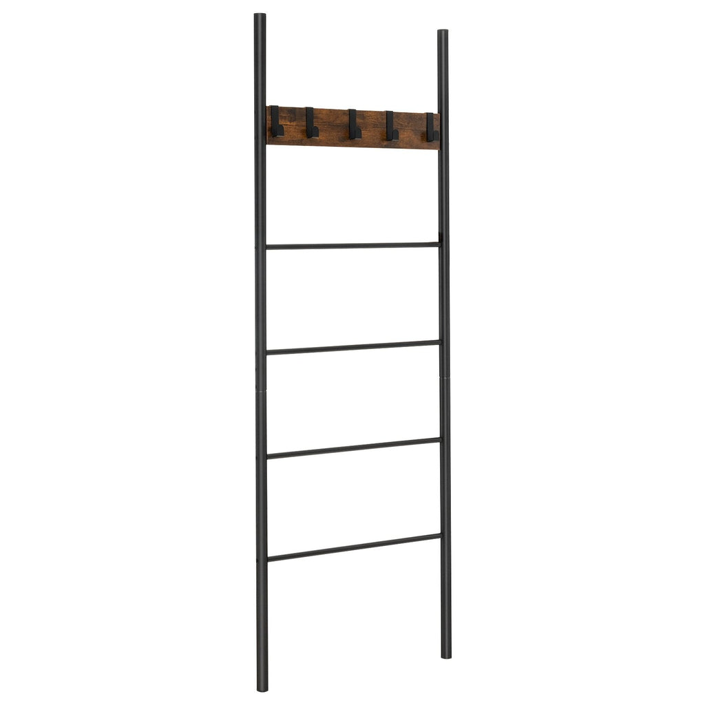 Wall-Leaning Decorative Blanket Holder with 5 Removable Hooks