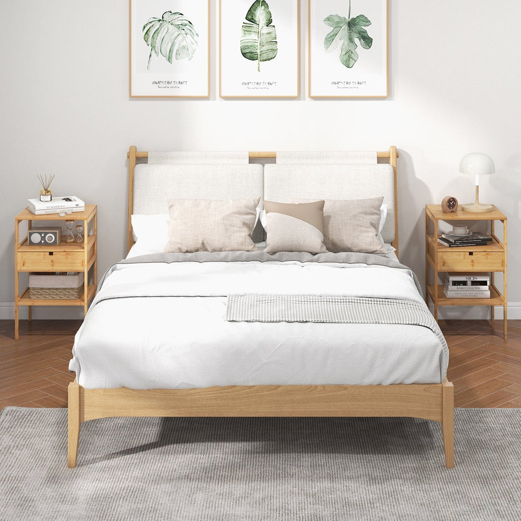 Bamboo Nightstand with Storage Drawer and Slatted Shelf-1 Piece