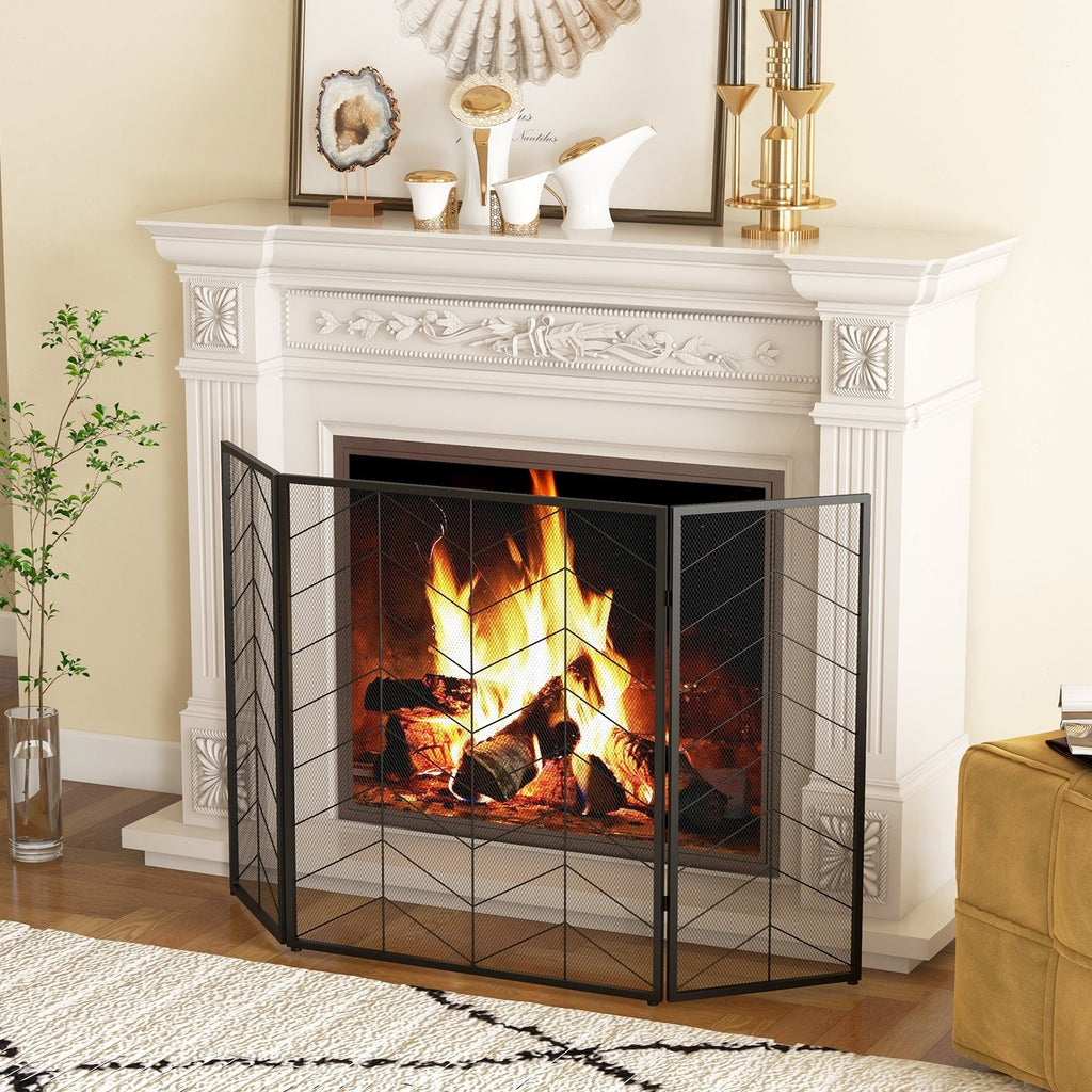 52 x 31 Inch Fireplace Screen-Black