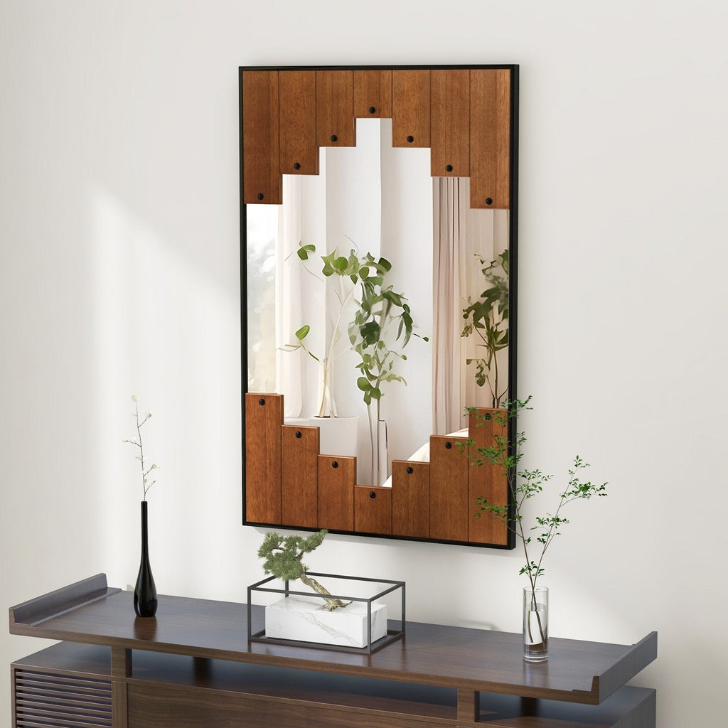 37.5 Inch x 26.5 Inch Decorative Rectangle Wall Mirror with Piano Key-Shaped Frame-Black