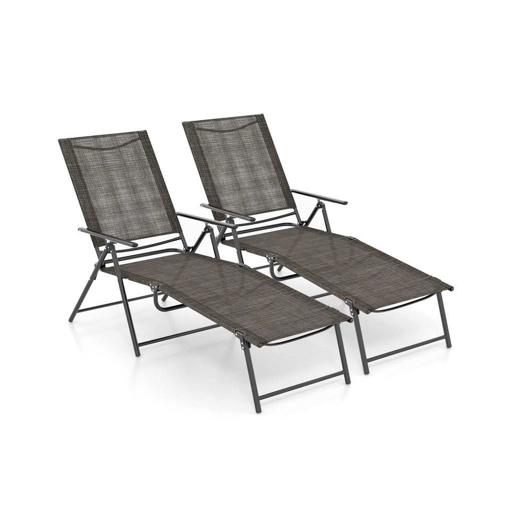 2 Piece Patio Folding Chaise Lounge Chairs Recliner with 6-Level Backrest-Black