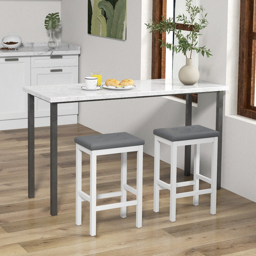 24 Inch Bar Stools with Padded Seat Footrest and Rubber Wood Frame-Brown