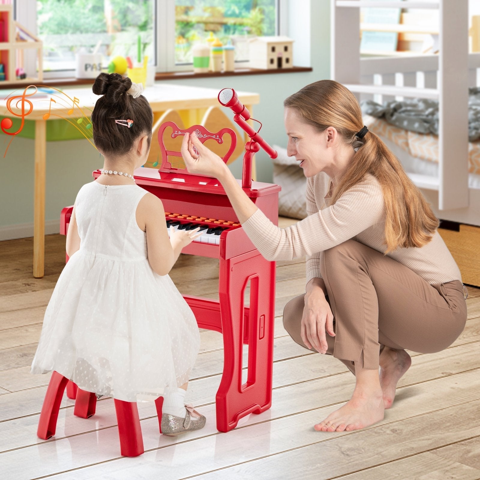 37 Keys Music Piano with Microphone Kids Piano Keyboard with Detachable Music Stand-Black