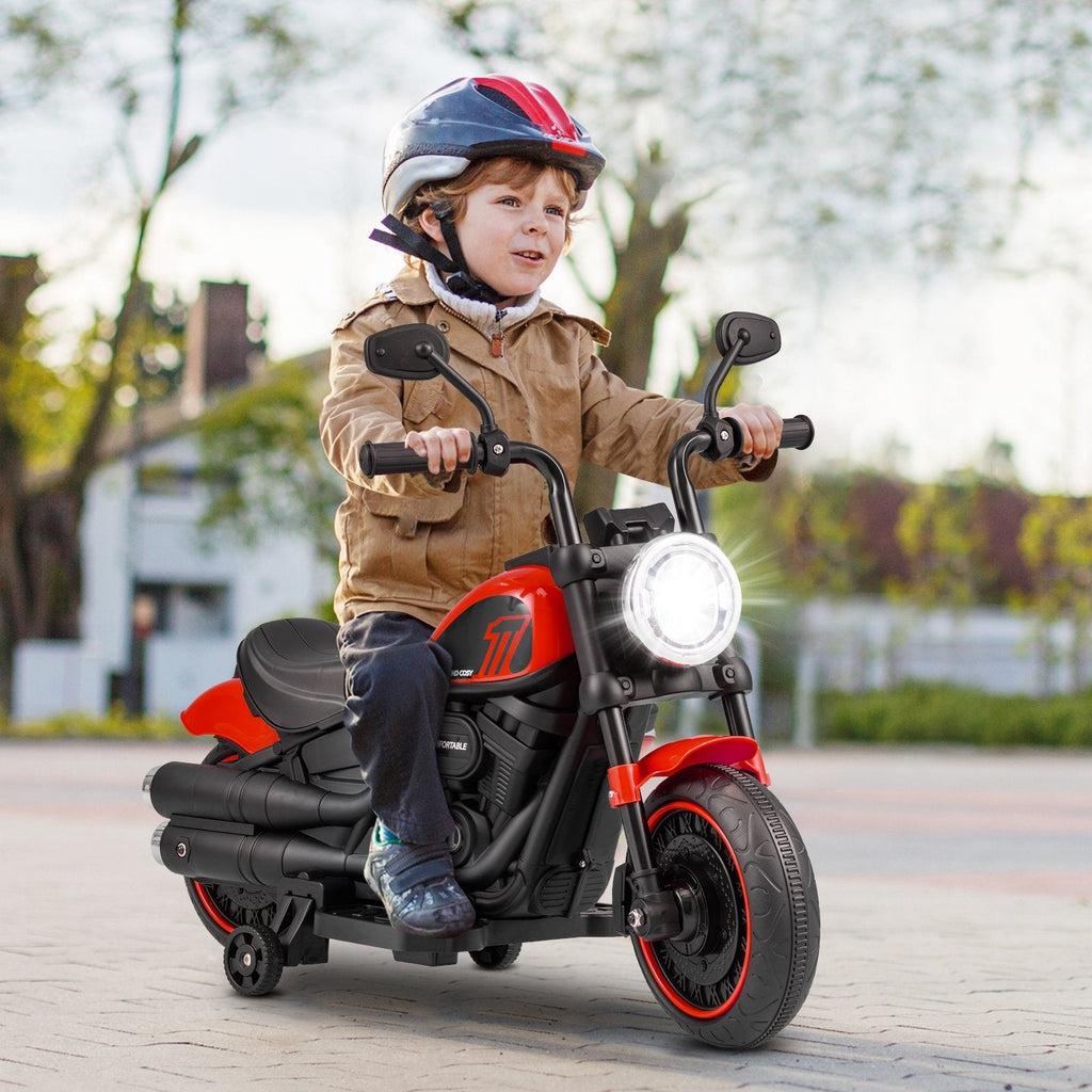Kids Electric Motorcycle with Training Wheels and LED Headlights-Blue