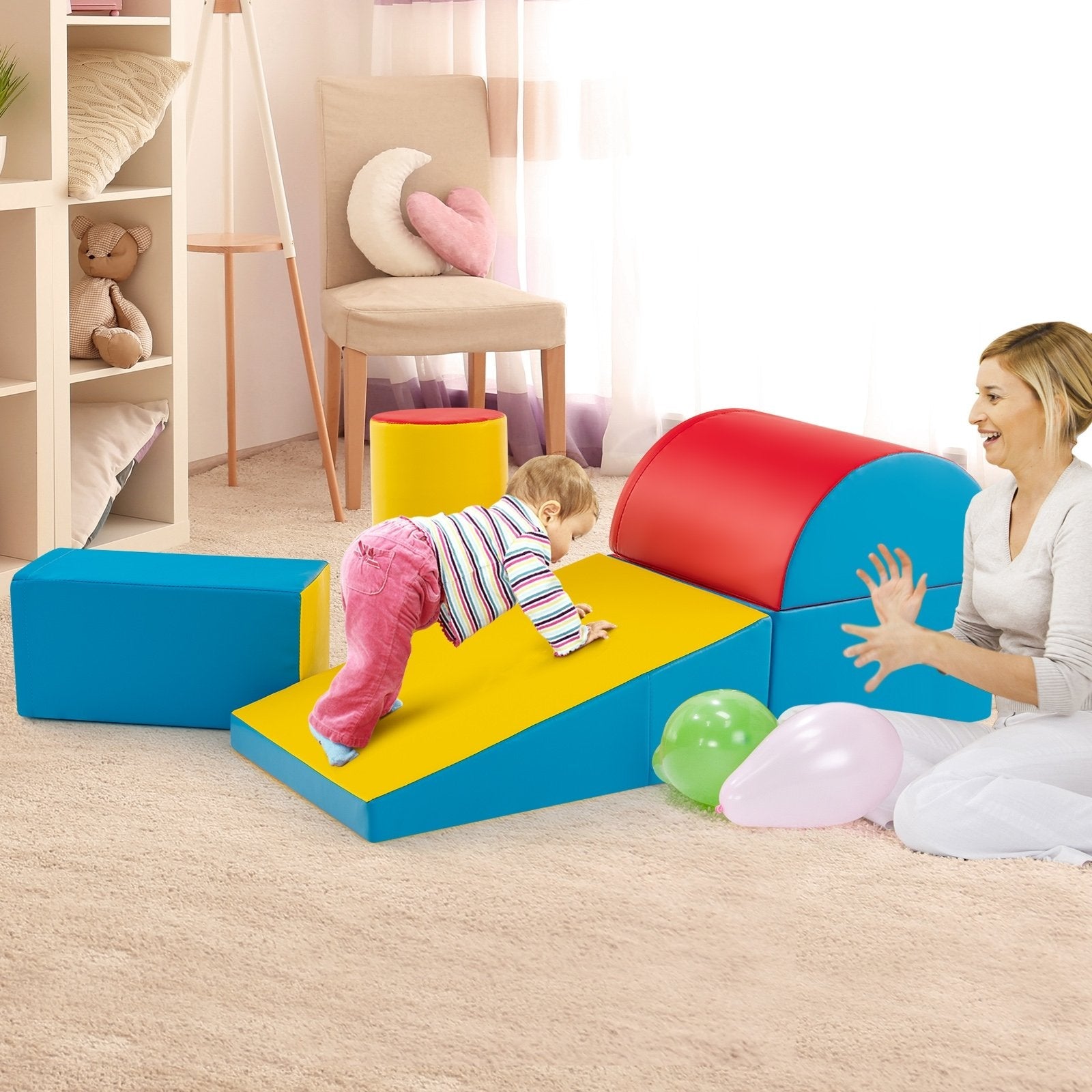 5-Piece Kids Climb and Crawl Activity Playset-Green