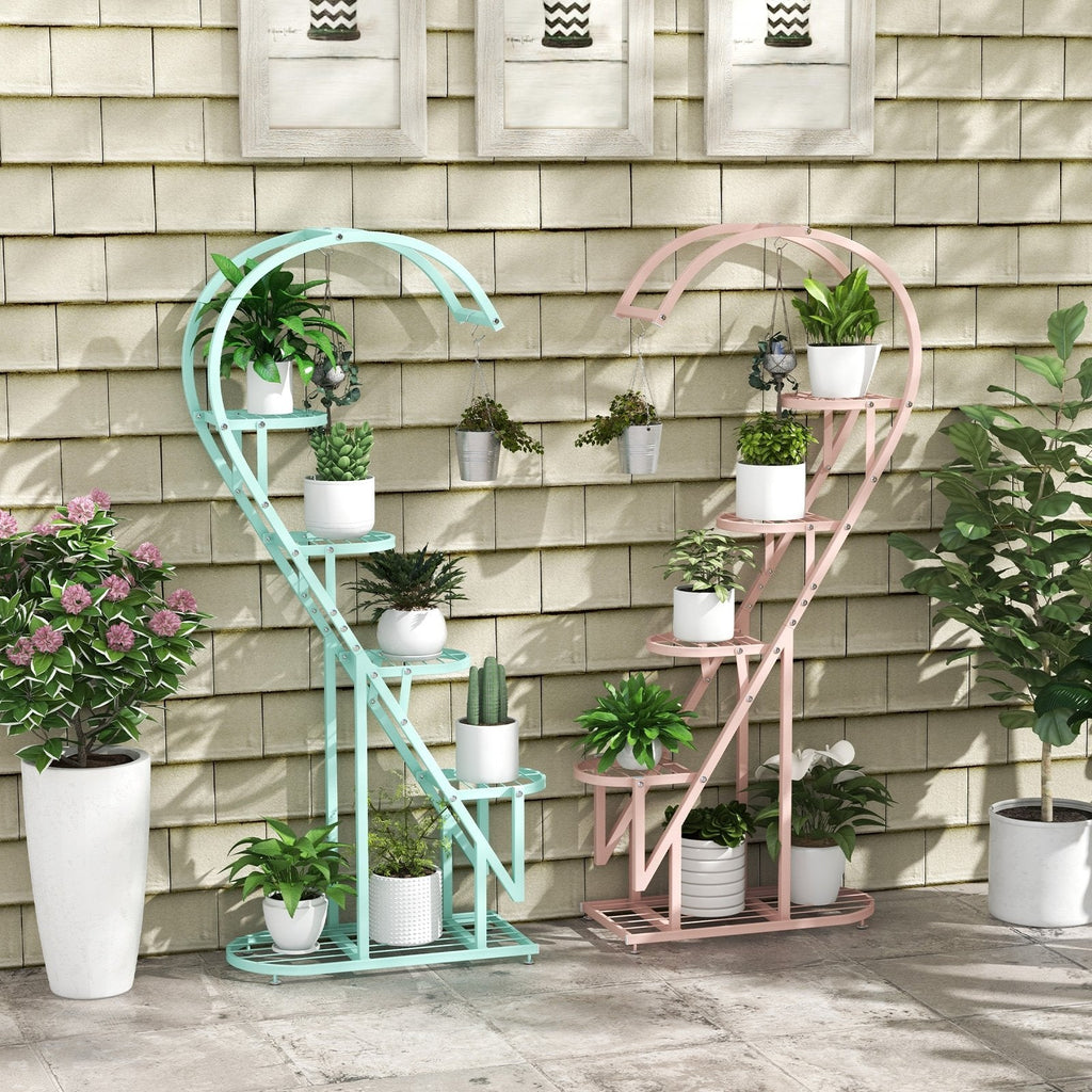 5 Tier Metal Plant Stand with Hanging Hook for Multiple Plants-Black