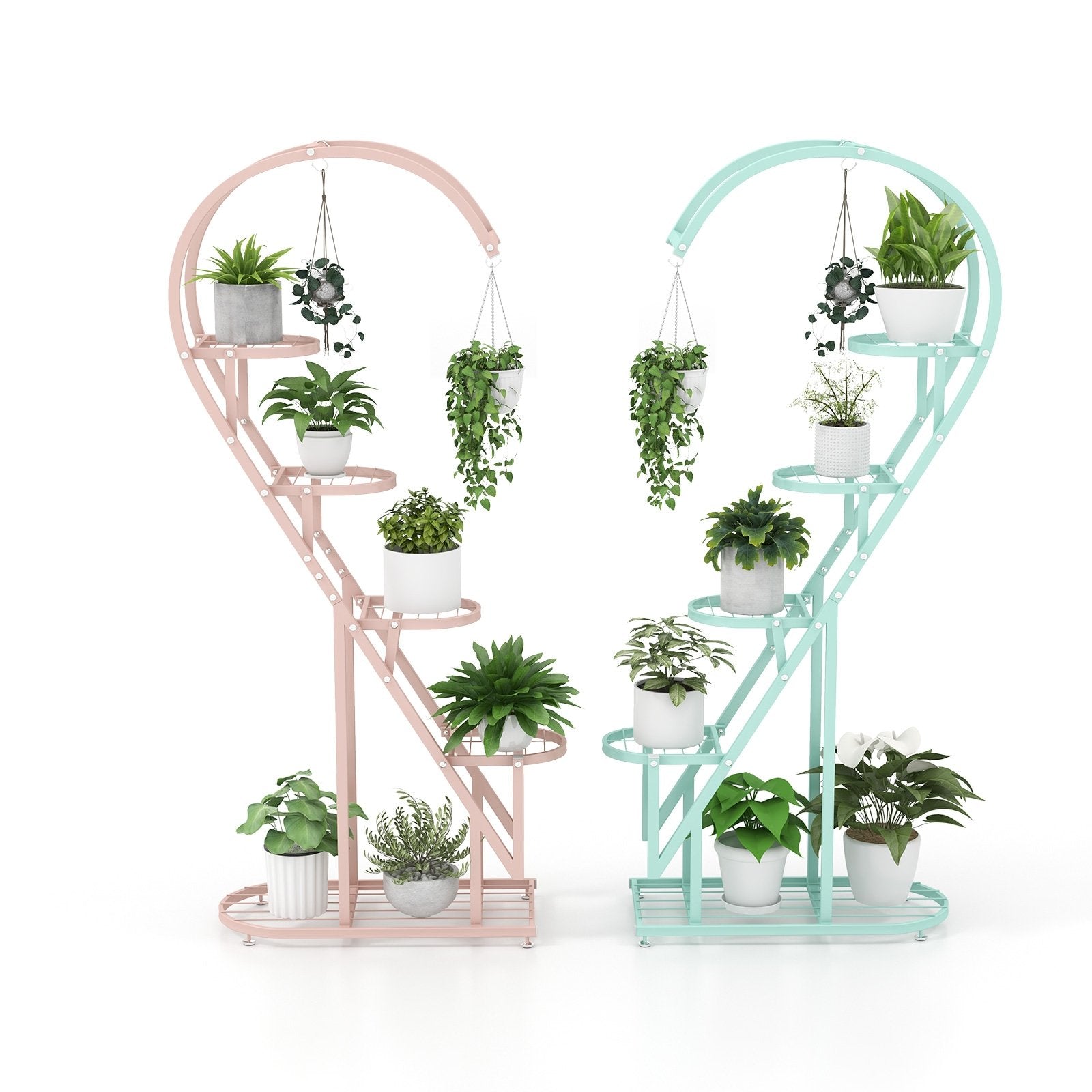 5 Tier Metal Plant Stand with Hanging Hook for Multiple Plants-Black