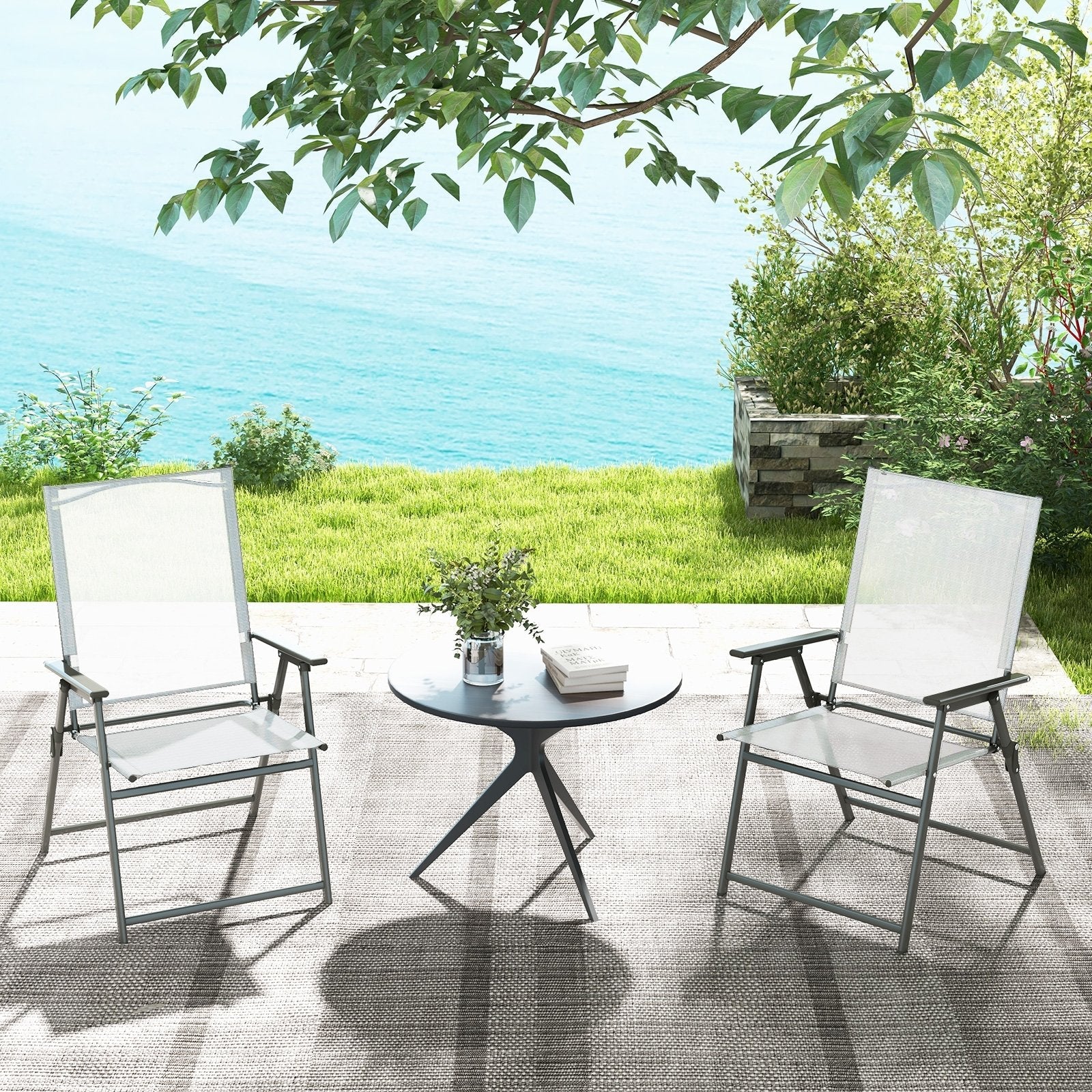 Set of 4 Patio Folding Chair Set with Rustproof Metal Frame-Black