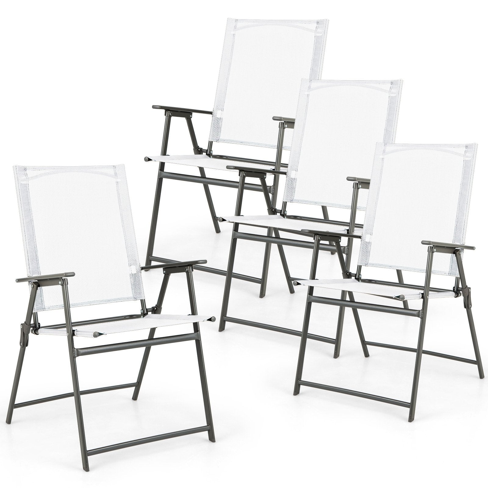 Set of 4 Patio Folding Chair Set with Rustproof Metal Frame-Black