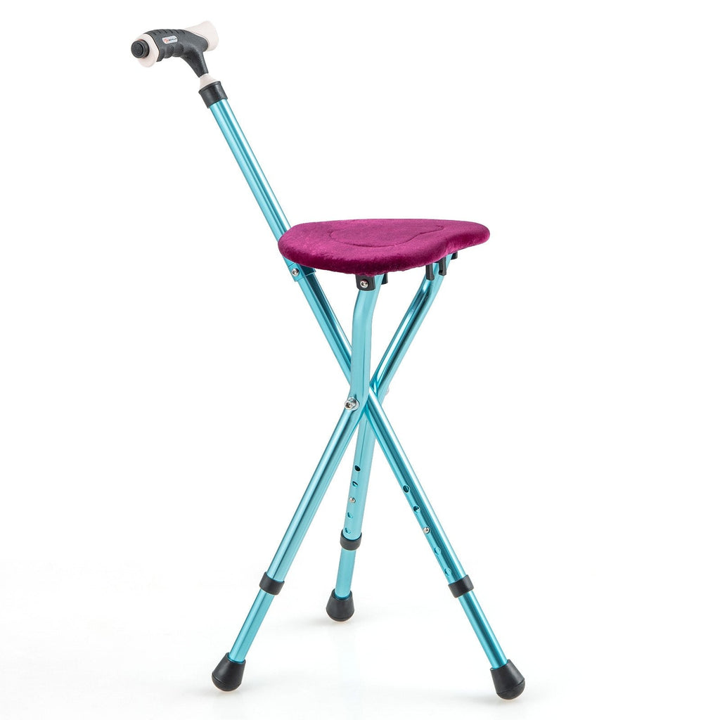 Lightweight Adjustable Folding Cane Seat with Light-Black