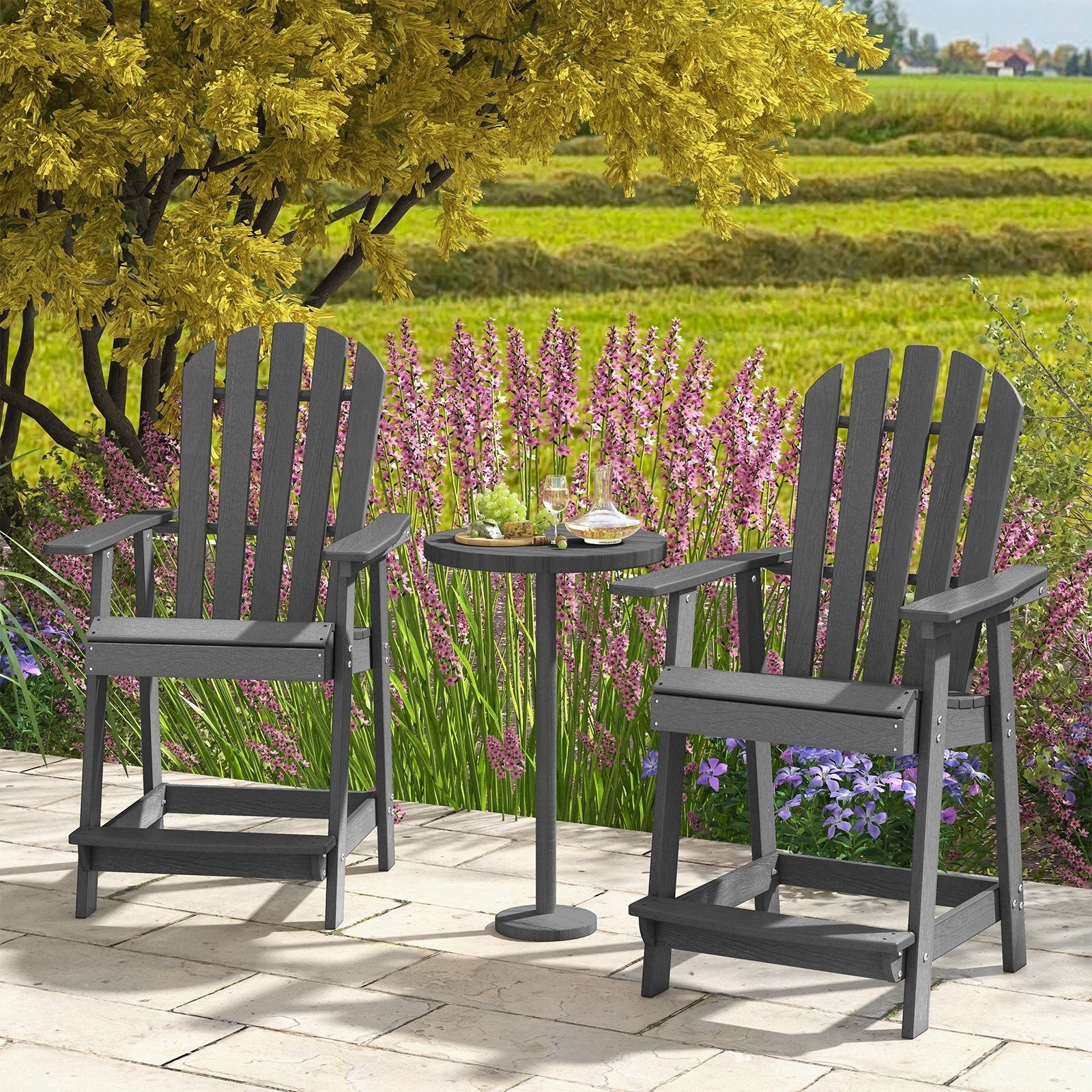 HDPE Patio Chair with Armrest and Footrest for Indoor Outdoor-Brown