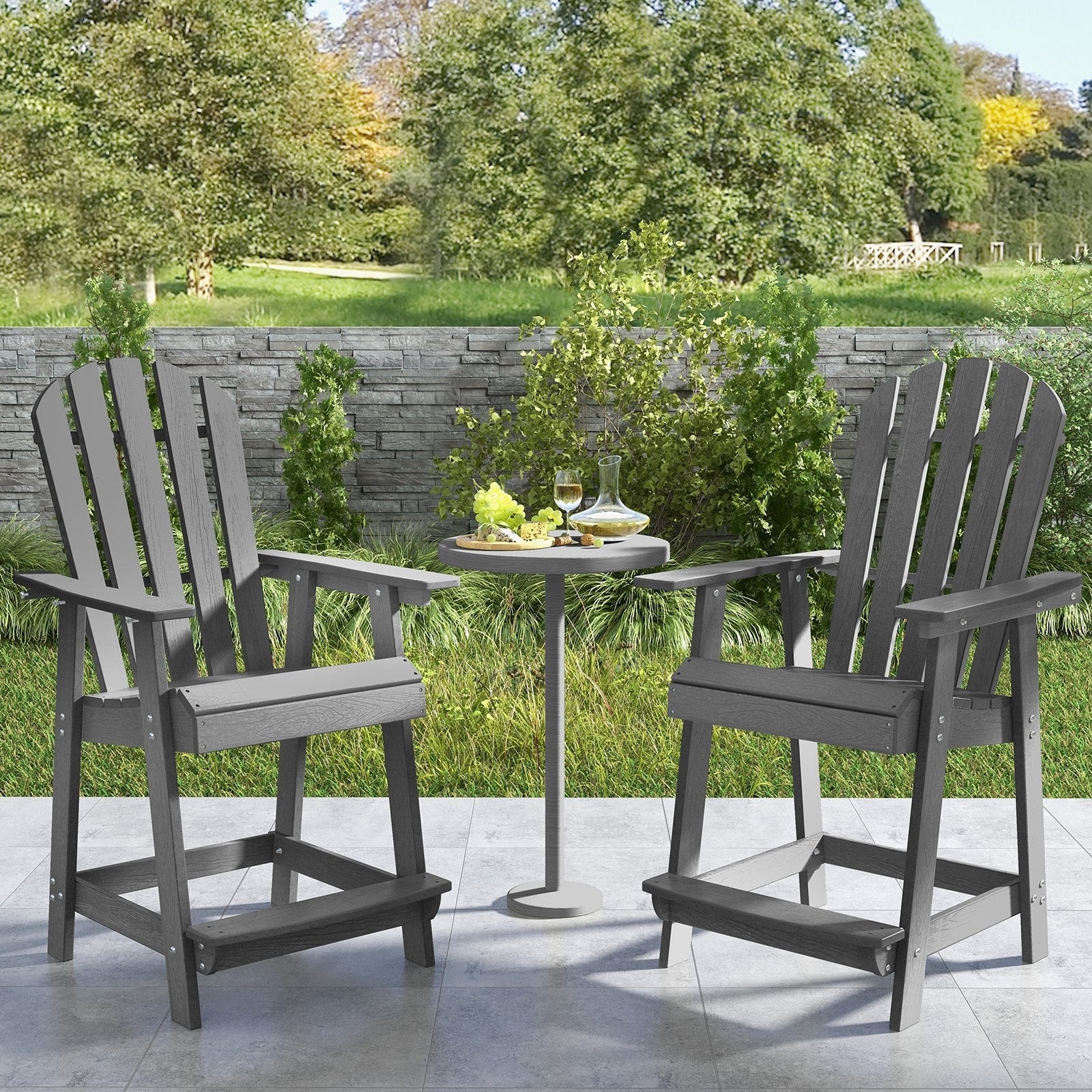 HDPE Patio Chair with Armrest and Footrest for Indoor Outdoor-Brown