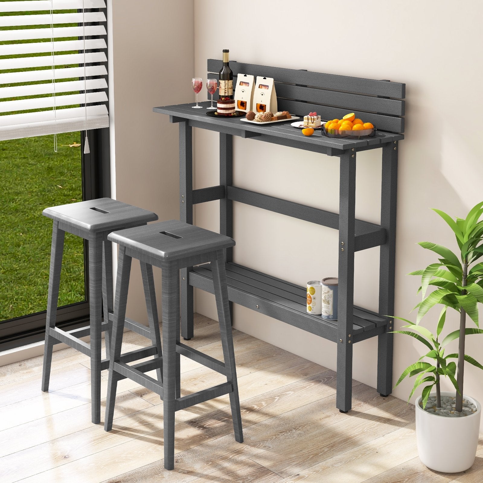 48 Inch Patio Pub Height Table with Storage Shelf and Adjustable Foot Pads-Brown