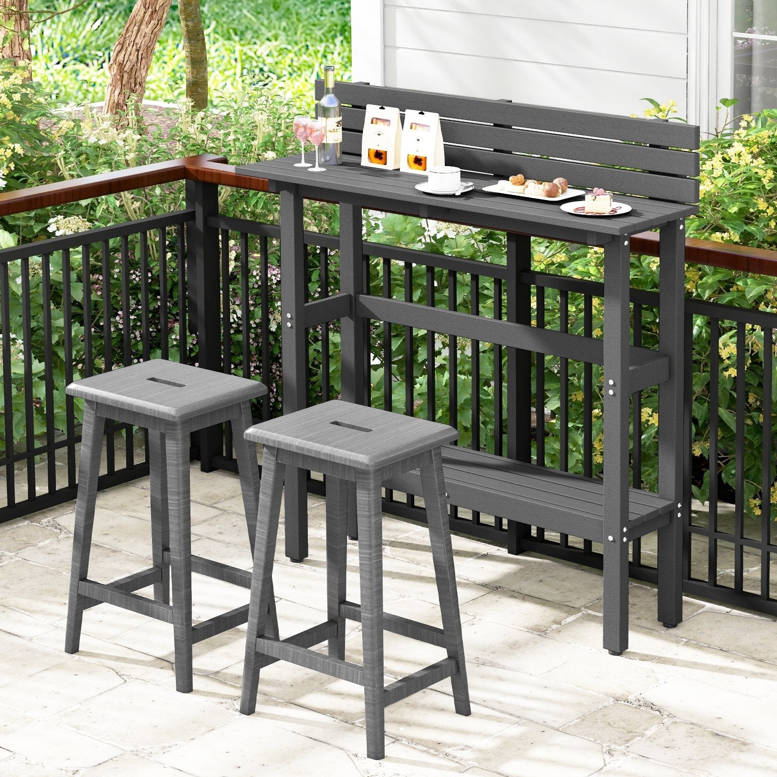 48 Inch Patio Pub Height Table with Storage Shelf and Adjustable Foot Pads-Brown
