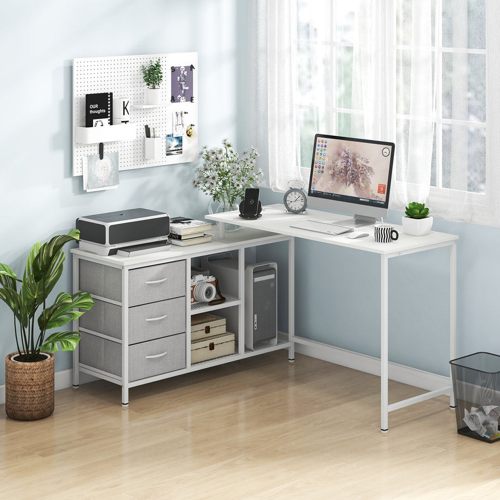 L-shaped Computer Desk with Power Outlet for Working Studying Gaming-Black