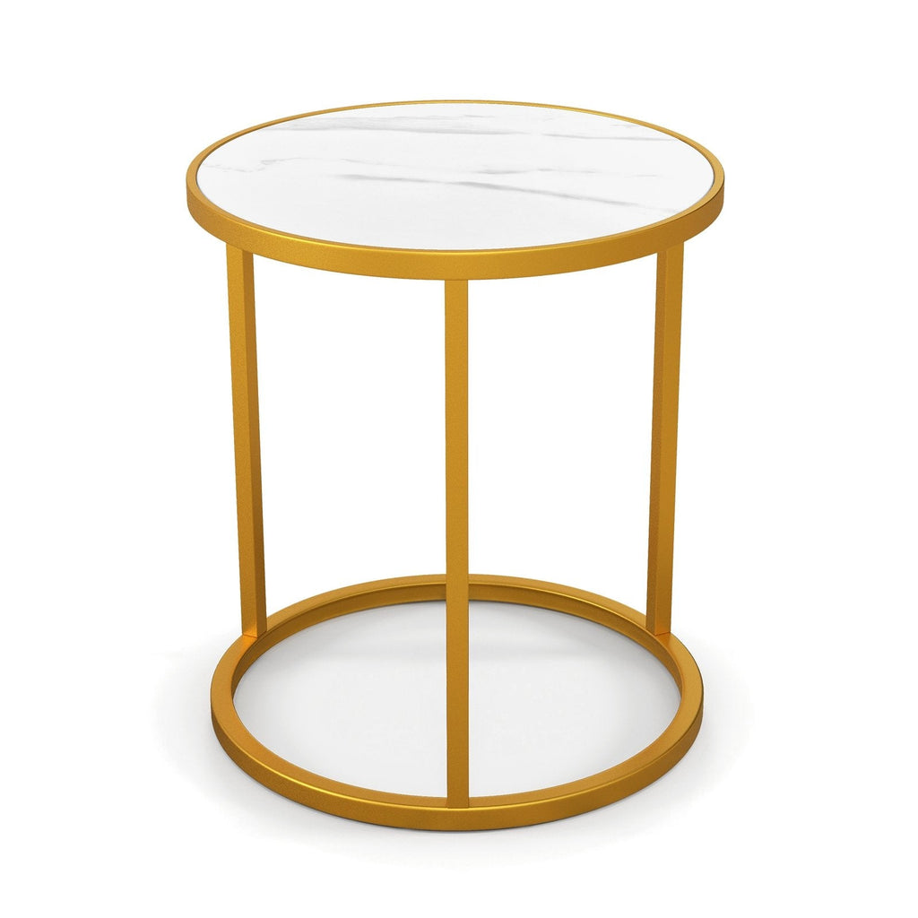 Marble Top Round Side Table 16-Inch End Table with Golden Metal Frame-2 Pieces