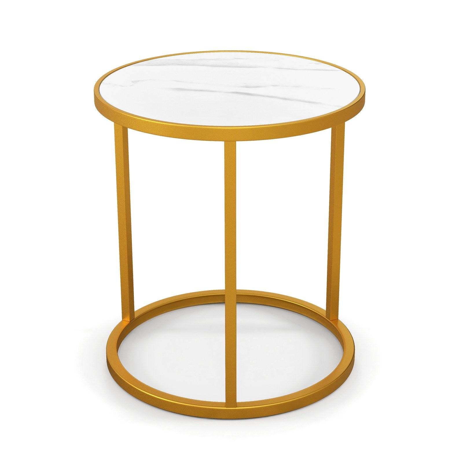 Marble Top Round Side Table 16-Inch End Table with Golden Metal Frame-2 Pieces
