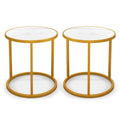 Marble Top Round Side Table 16-Inch End Table with Golden Metal Frame-2 Pieces