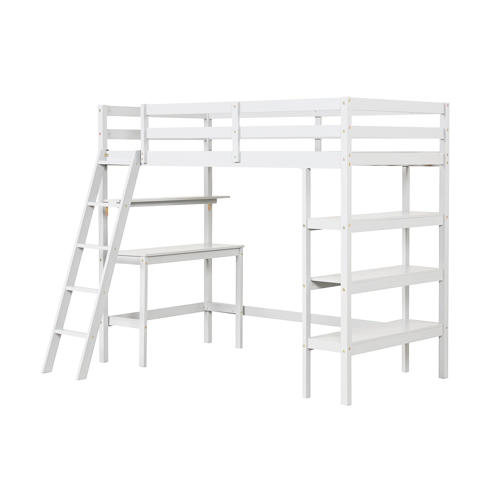 Twin Size Loft Bed with Desk and Bookshelves for Kids and Teens-Gray