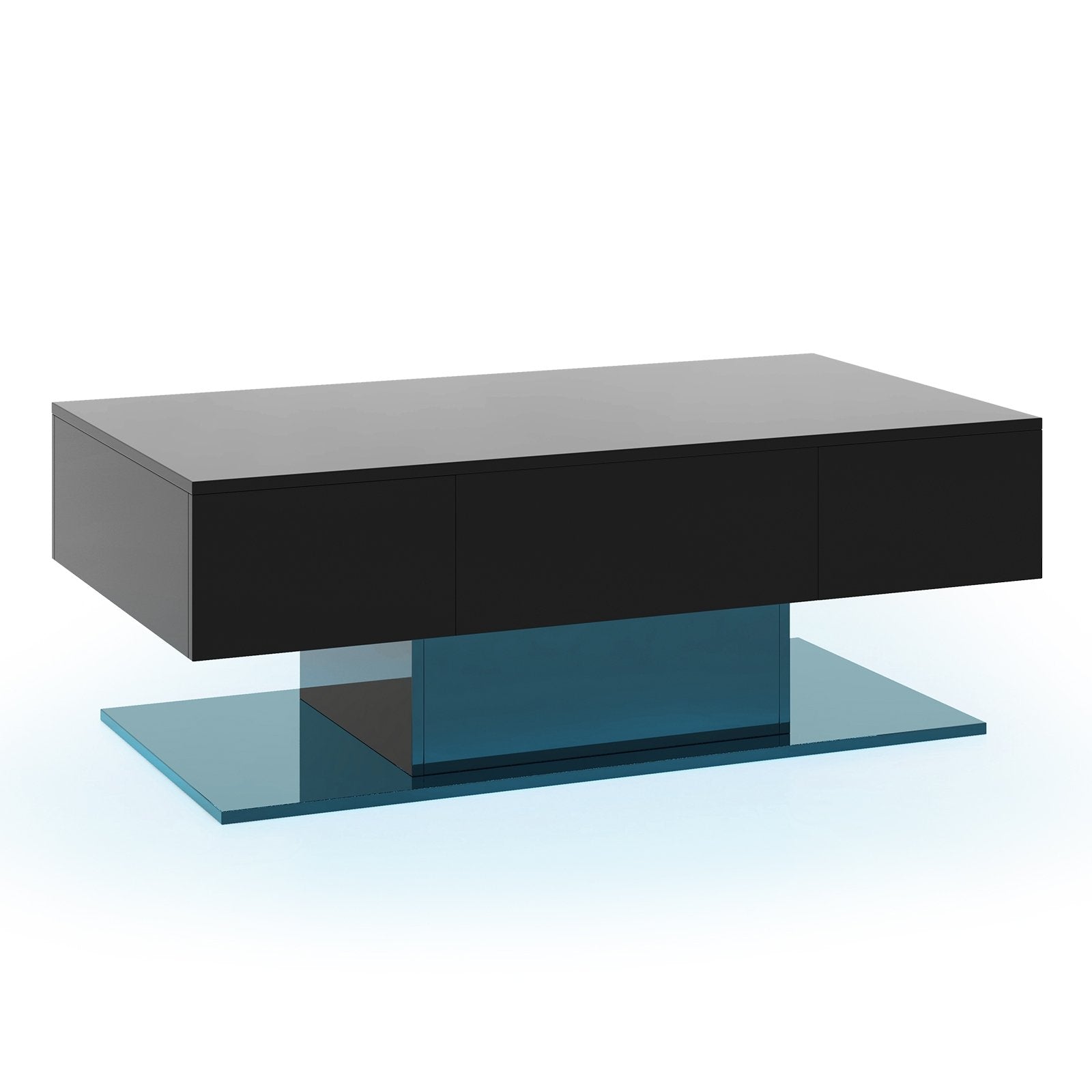 Modern LED Coffee Table with 20 Color LED Lights and 2 Storage Drawers-Black