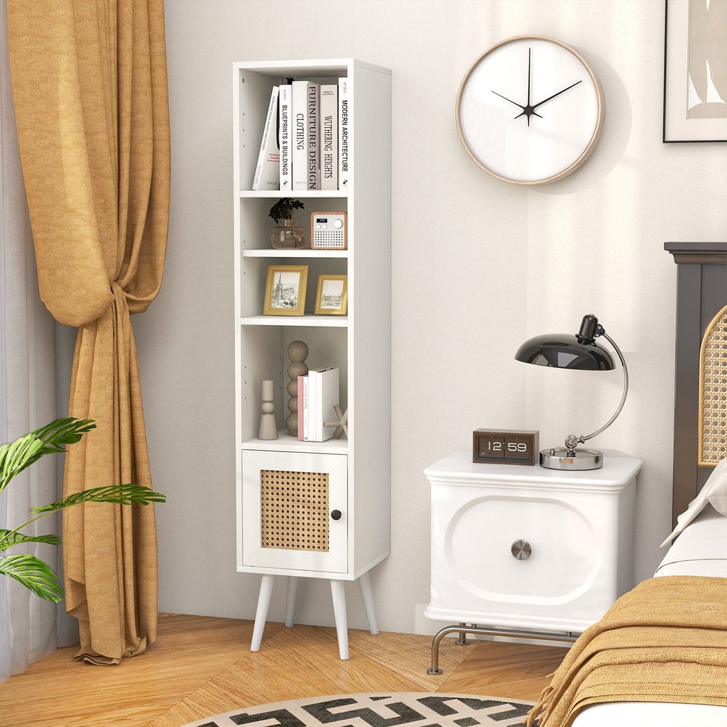 4 Tiers Rattan Storage Cabinet with Slim Design-Black