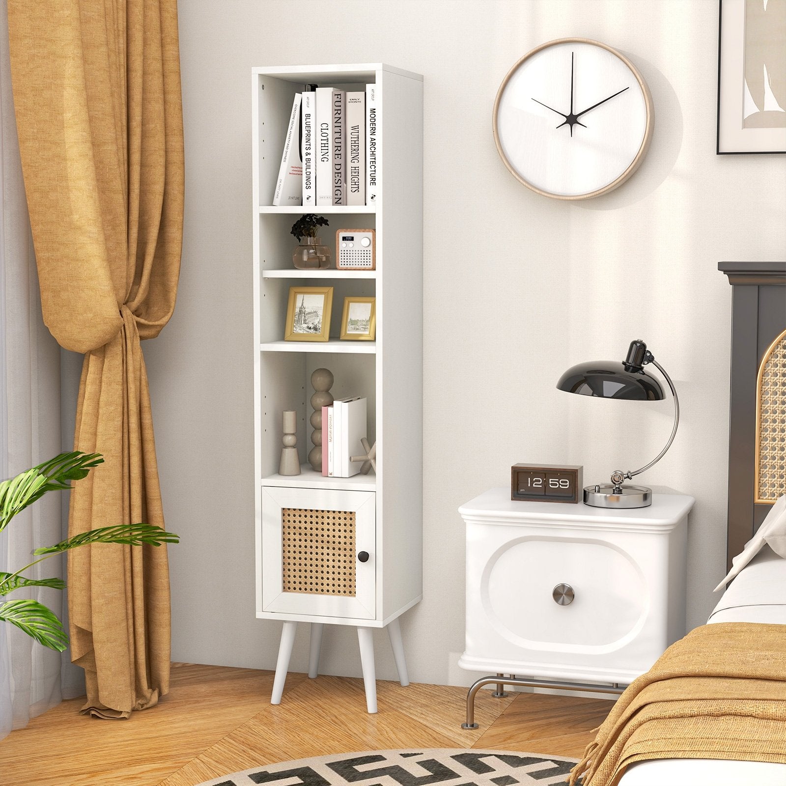 4 Tiers Rattan Storage Cabinet with Slim Design-Black