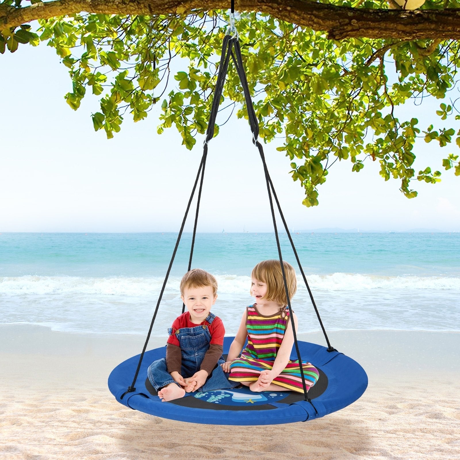 40 Inches Saucer Tree Swing with Adjustable Hanging Ropes and 900D Oxford Fabric-Forest