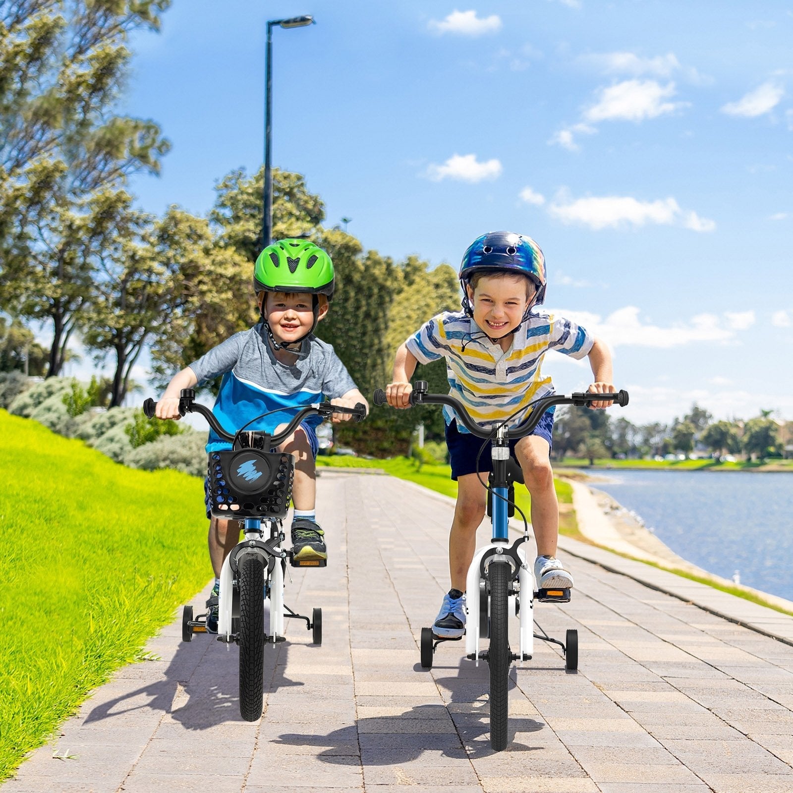 14 Inch Kids Bike with 2 Training Wheels for 3-5 Years Old-Black & White