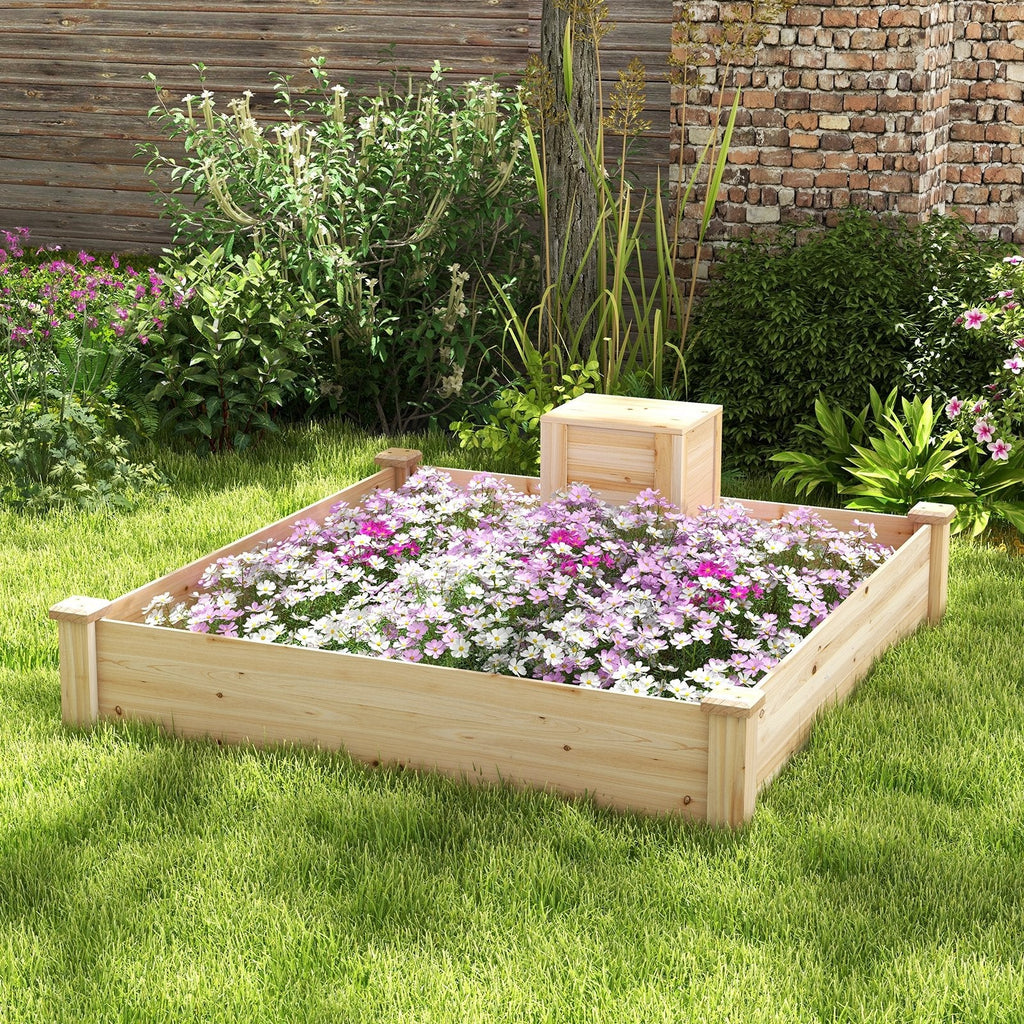 49 x 49 x 10 Inch Raised Garden Bed with Compost Bin and Open-ended Bottom-Natural