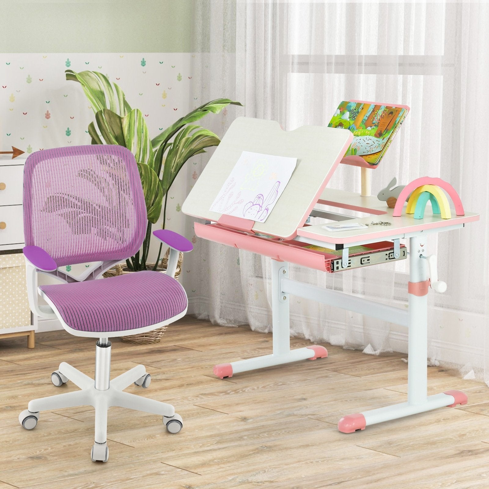 Swivel Mesh Children Computer Chair with Adjustable Height-Blue