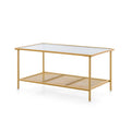 2-Tier Coffee Table with Shelf Center Tea Table with Tempered Glass Top-Golden