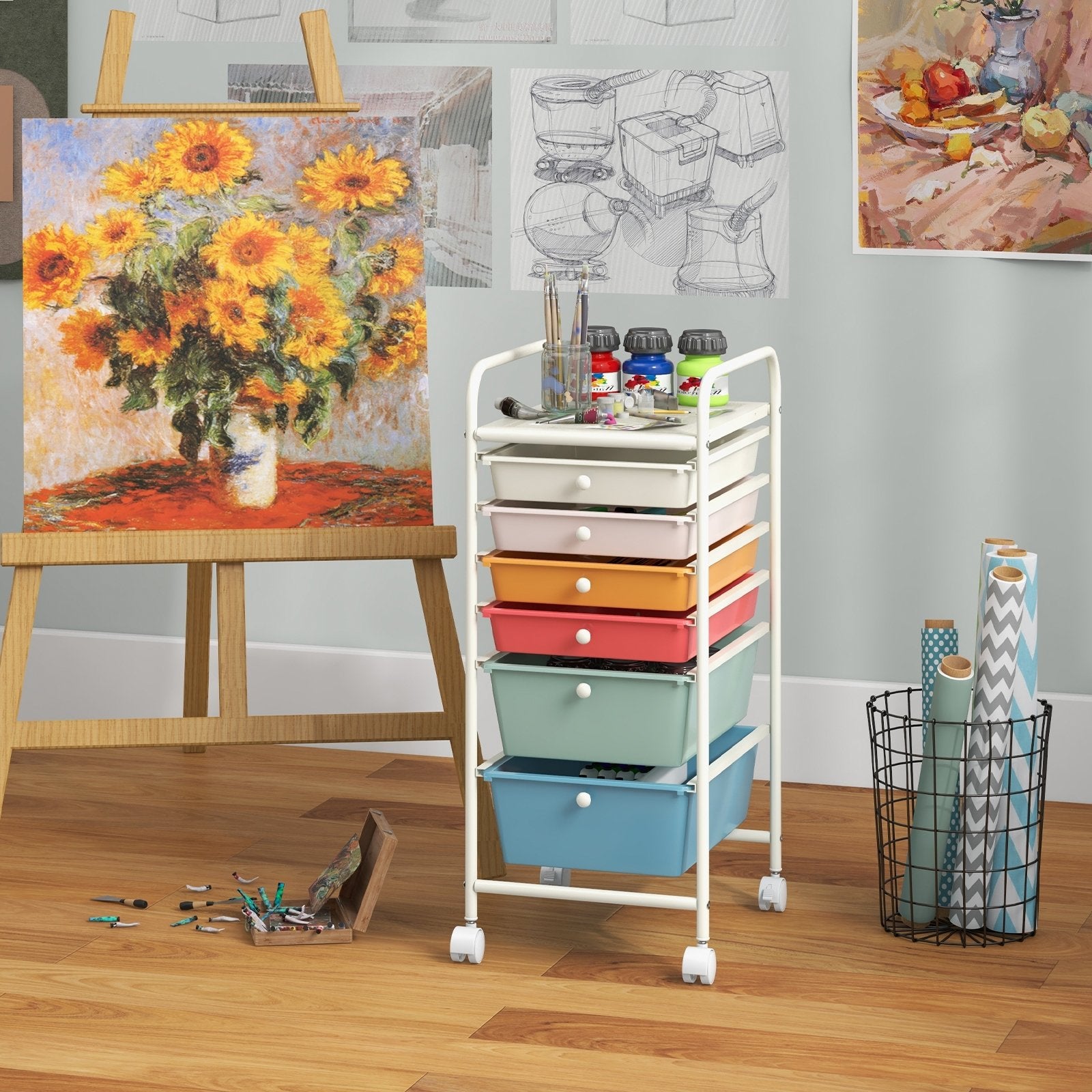6 Drawers Rolling Storage Cart Organizer-Black