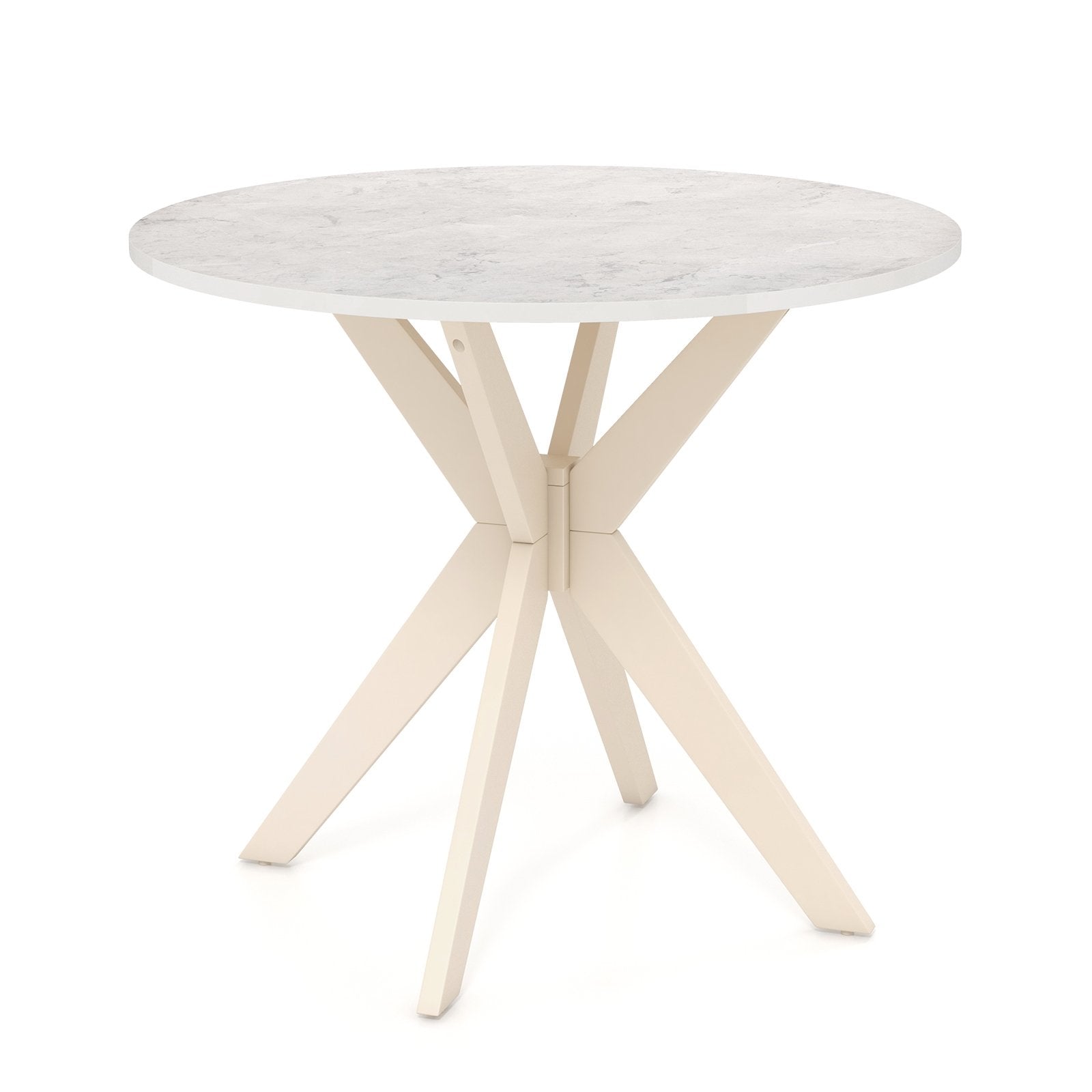 36-Inch Mid Century Modern Kitchen Table with Faux Marble Tabletop and Solid Rubber Wood Legs-Black